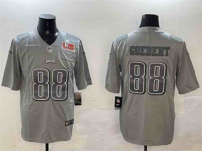 Men's Philadelphia Eagles #88 Dallas Goedert Grey 2025 Super Bowl LIX Patch Atmosphere Fashion Vapor Untouchable Limited Stitched Football Jersey